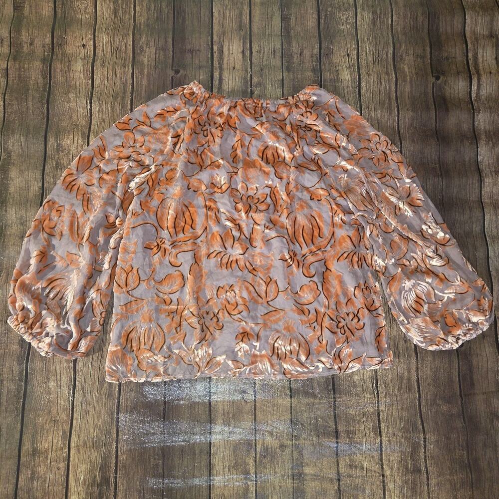 Sundance Top Womens S Peach Mauve Eloise Floral Velvet Burnout Silk Blend Boho - Picture 4 of 9